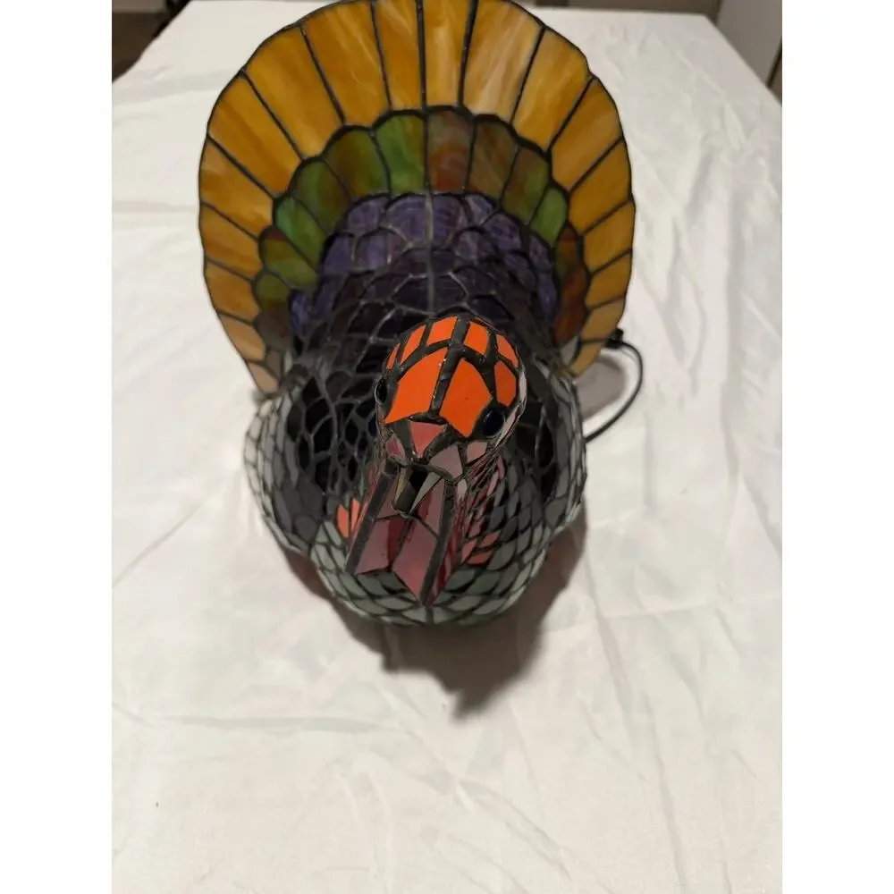 Cracker Barrel Stained Glass Turkey Lamp Tiffany Style 12” Fall Thanksgiving